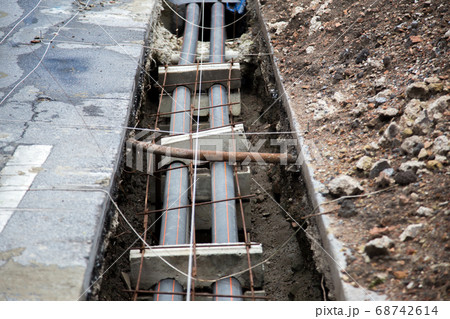 electric fiber underground of street in 68742614