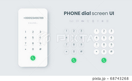 Smartphone dial. Realistic phone number pad, call screen UI with keypad and dial buttons. Vector isolated telephone interface 68743268