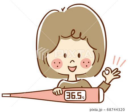笑顔で体温計を持ちOKポーズの女性 68744320