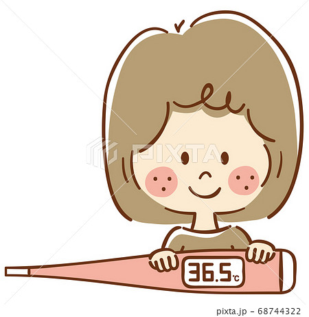 笑顔で体温計を持つ女性のイラスト素材