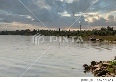 Shabo townscape with Dniester Estuary in Ukraine. 68744323