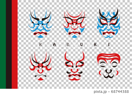 Japanese Traditional Performing Arts Kabuki Face Makeup Kumatori Illustration Set (Postcard) Vector 68744388