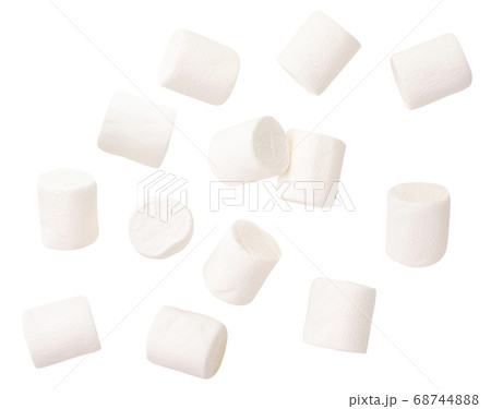 Chewing marshmallow flies on a white background. Chewing marshmallow flies on a white background. 68744888