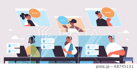 operators with headset chatting with clients call center agents working in office customer support service operators with headset chatting with clients call center agents working in office customer support service 68745131