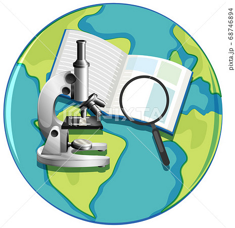 Earth globe icon with microscope cartoon style 68746894