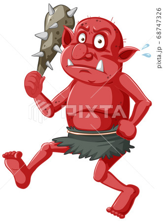 Red goblin or troll holding hunting tool in 68747326