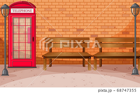 Brick wall street side with telephone box and Brick wall street side with telephone box and 68747355