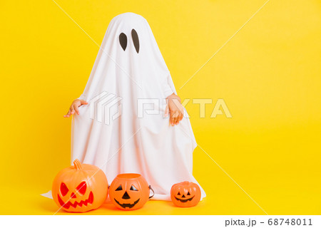 little cute child with white dressed costume 68748011