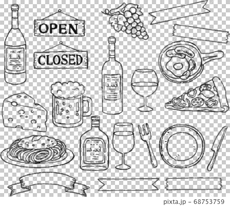 居酒屋素材セット バル 手描き 水彩風 居酒屋素材セット バル 手描き 水彩風 68753759