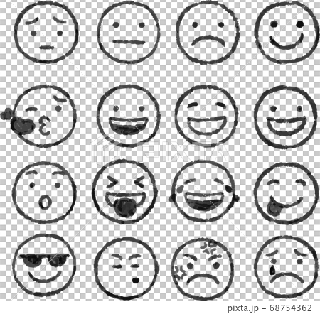 臉圖標材料設置水彩風格手繪鉛筆 68754362