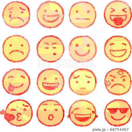 顔アイコン素材セット 水彩風 手描き 鉛筆 68754367