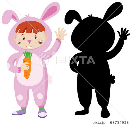 Kid wearing rabbit costume with its silhouette Kid wearing rabbit costume with its silhouette 68754938