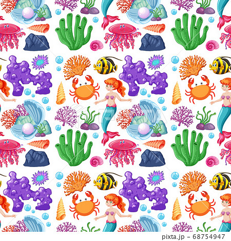 Seamless mermaid and sea animal cartoon character 68754947