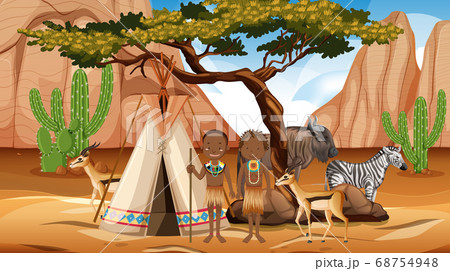 African tribes family in wild nature background 68754948