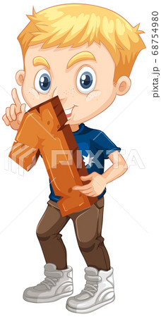 Blonde boy holding math number one 68754980