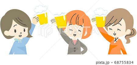 お酒を飲む女性たちのイラストのイラスト素材