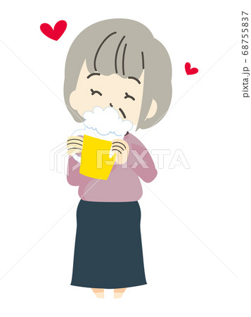 お酒を飲む女性のイラストのイラスト素材