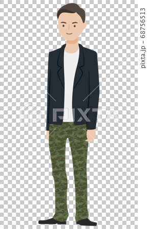 迷彩柄パンツをはいた若い男性のイラスト のイラスト素材