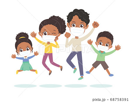 外国人 黒人 家族 イラストのイラスト素材