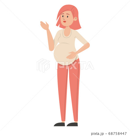 Pregnant Woman Standing And Touching Bellyのイラスト素材