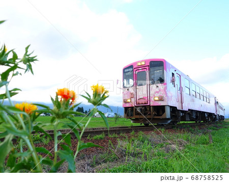 フラワー長井線と紅花 フラワー長井線と紅花 68758525