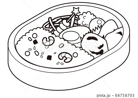 子どものお弁当 エビピラフと鶏のから揚げ のイラスト素材