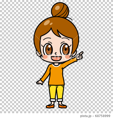 女性イラスト 指差しのイラスト素材