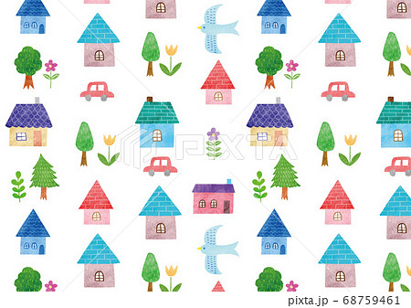 家 模様 水彩 シームレスのイラスト素材