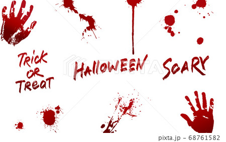 Halloween set. Various blood splatter, Trick or Treat, Halloween and Scary lettering 68761582