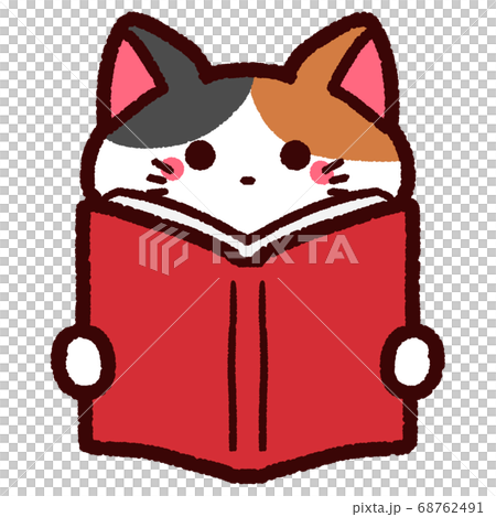 本を読む三毛猫のキャラクターのイラスト素材