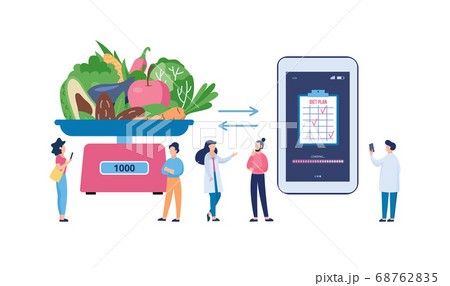 Healthy food and diet planning with people flat vector illustration isolated. 68762835