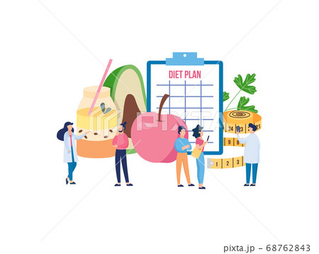 Healthy food and diet planning with people flat vector illustration isolated. Healthy food and diet planning with people flat vector illustration isolated. 68762843