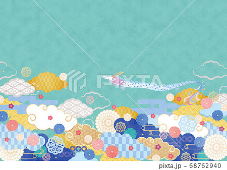 背景素材 日本雲紋和龍神技術 插圖素材 圖庫