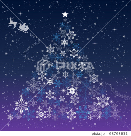 雪の結晶のクリスマスツリーとサンタクロース 68763651