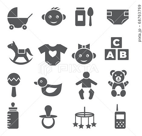 Baby Icons Set On White Backgroundのイラスト素材