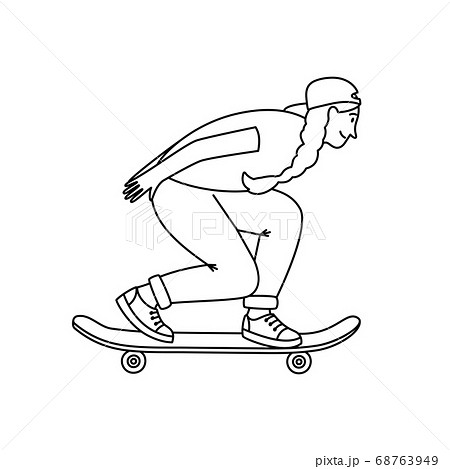 Skateboarder Girl Sketchのイラスト素材