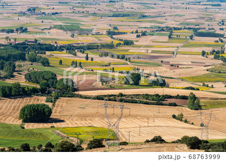 High angle view of farmland with fields for sunflower cultivation 68763999