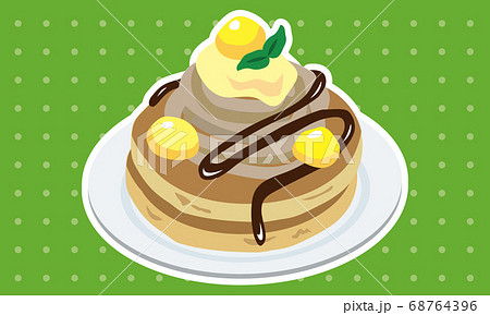 お皿に乗った栗とモンブランのパンケーキ 68764396