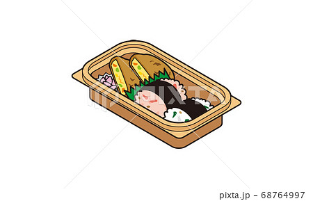 持ち帰り販売のフードパックに入ったコロッケとおにぎり弁当 68764997