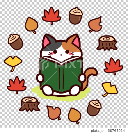 読書の秋　本を読む猫のキャラクター 68765014