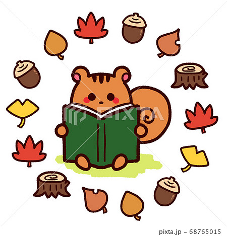 読書の秋 本を読むリスのキャラクターのイラスト素材 68765015 Pixta