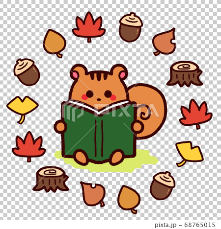 読書の秋 本を読むリスのキャラクターのイラスト素材