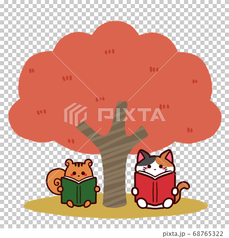 読書の秋 木の下で本を読む動物たちのイラスト素材 読書の秋 木の下で本を読む動物たちのイラスト素材