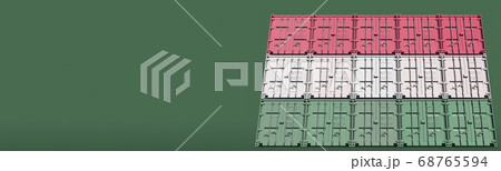 Cargo containers compose the flag of Hungary on green background, 3D rendering 68765594