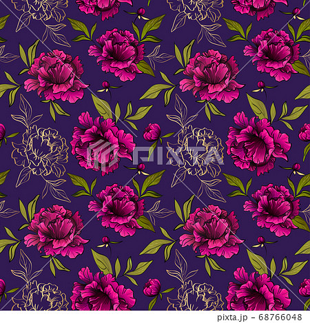 seamless pattern with peony flowers and leaves on violet seamless pattern with peony flowers and leaves on violet 68766048