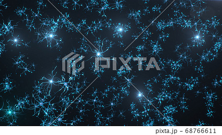 Conceptual illustration of neuron cells send an electrical charge for transmit information. Brain research. Interconnected neurons. Neurons between themselves send electric impulse, 3d illustration 68766611