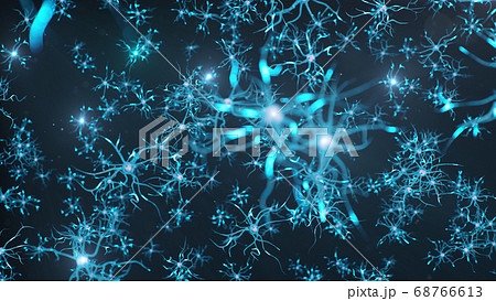 Conceptual illustration of neuron cells send an electrical charge for transmit information. Brain research. Interconnected neurons. Neurons between themselves send electric impulse, 3d illustration 68766613