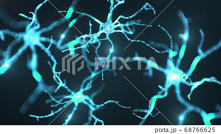 Abstract neural cells with luminous dots. Synapses and neuronal cells send electrical chemical signals. Neuron of interconnected neurons with electrical impulses. Transmit information, 3d illustration 68766625