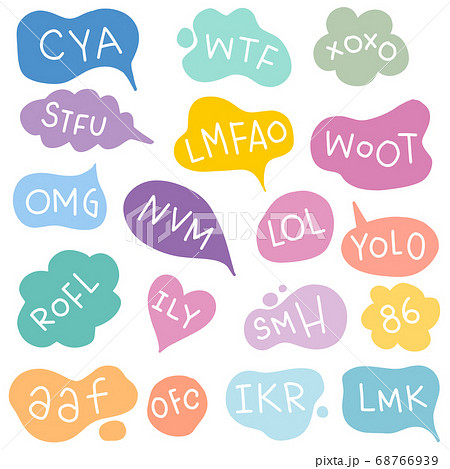 Bubble talk phrases hand draw set . Online slang 68766939