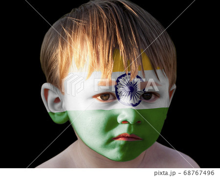 Little boy with painted Indian flag 68767496